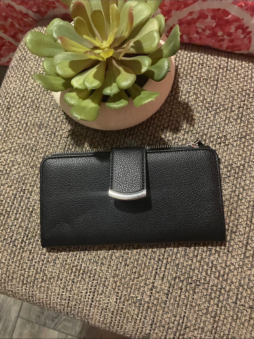 Classic Black Leather Zip Card & Key Holder Wallet